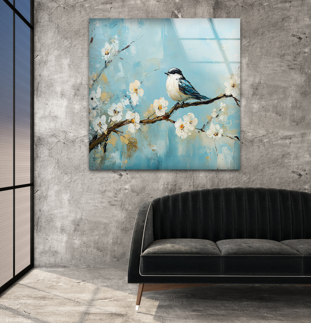 Sparrow Oil Paint Glass Wall Art picture on glass wall art, photos printed on glass
