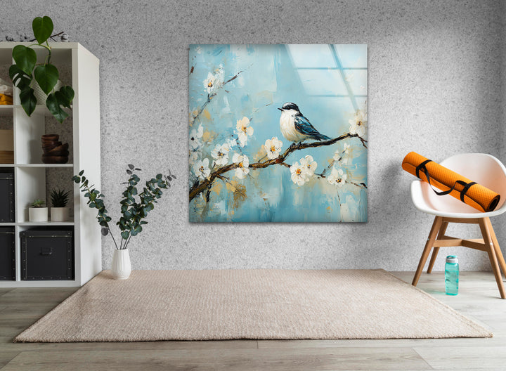 Sparrow Oil Paint Glass Wall Art print picture on glass, Tempered Glass Wall Art
