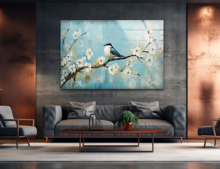 Sparrow Oil Paint Glass Wall Art print on glass, glass printed photos
