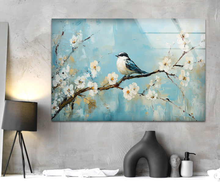 Sparrow Oil Paint Glass Wall Art custom glass pictures, glass art prints
