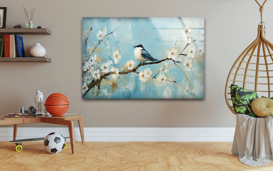 Sparrow Oil Paint Glass Wall Art photo print on glass, prints on glass wall art
