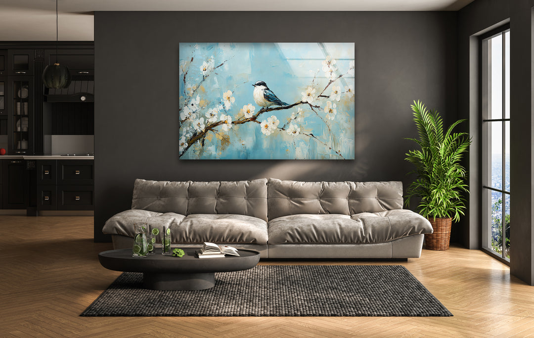 Sparrow Oil Paint Glass Wall Art glass pictures for Wall, glass prints wall art
