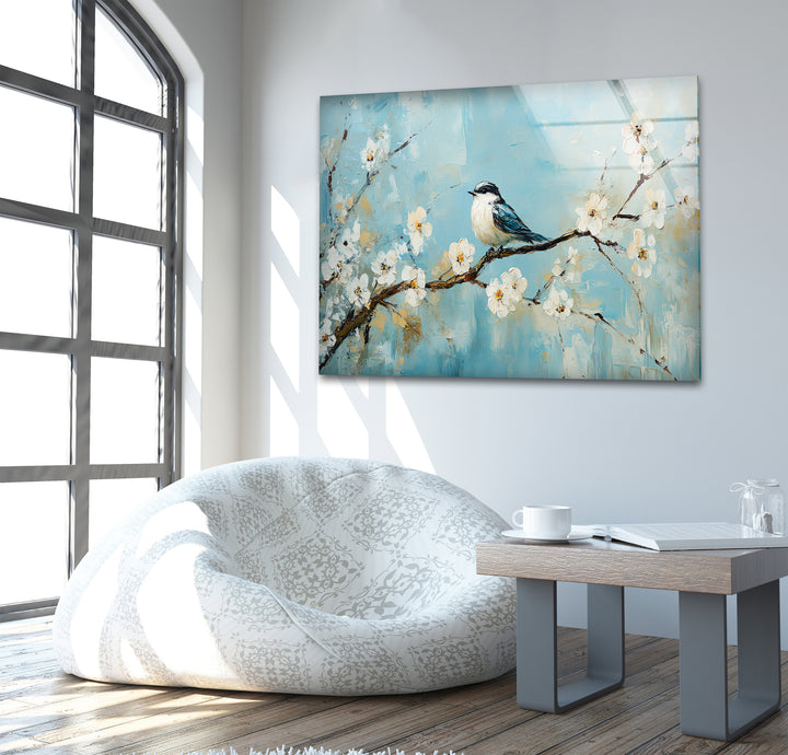 Sparrow Oil Paint Glass Wall Art custom glass photo prints, large glass prints
