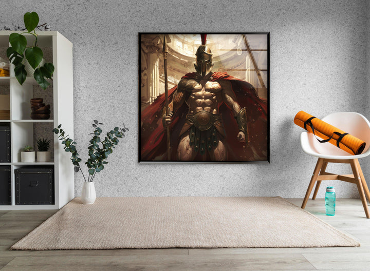 Spartan Warrior Glass Wall Art picture on glass wall art, photos printed on glass
