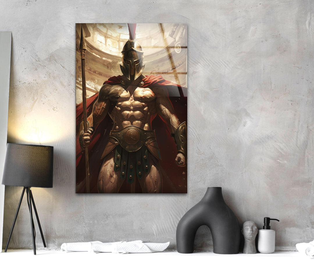 Spartan Warrior Glass Wall Art custom glass photo prints, large glass prints
