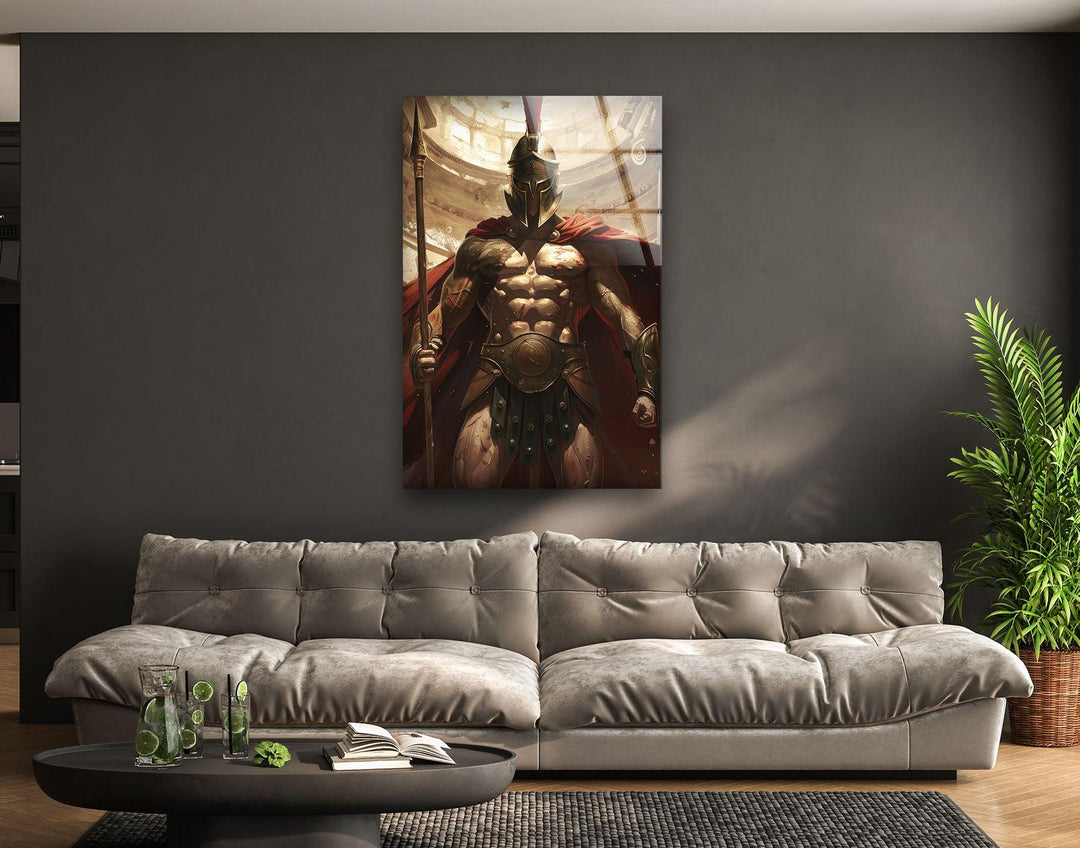 Spartan Warrior Glass Wall Art custom glass pictures, glass art prints
