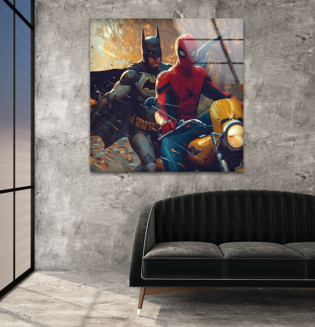 Spiderman & Batman Glass Wall Art