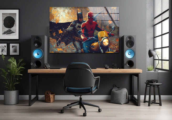 Spiderman & Batman Glass Photos for Wall Decor