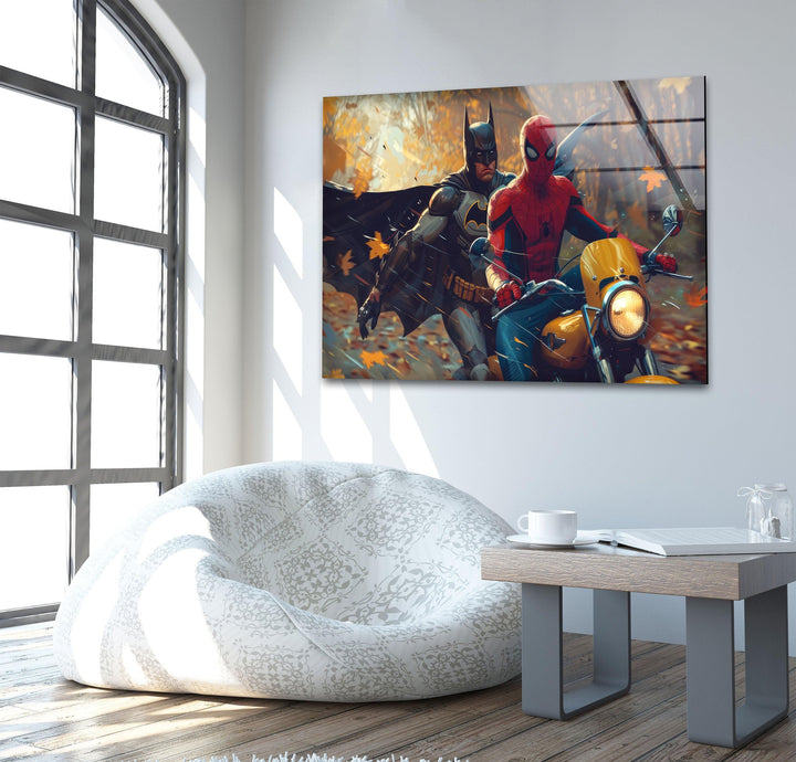 Spiderman & Batman Glass Photo Prints for Walls