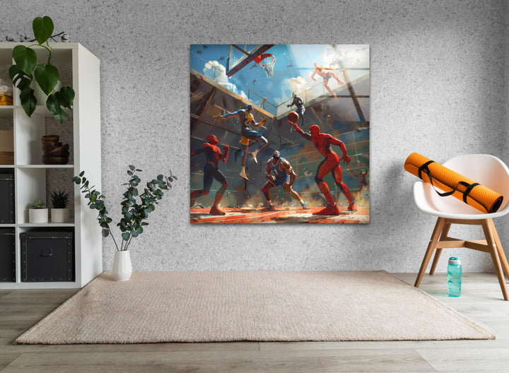 Spider Man In Basketball Tempered Glass Wall Art - MyPhotoStation