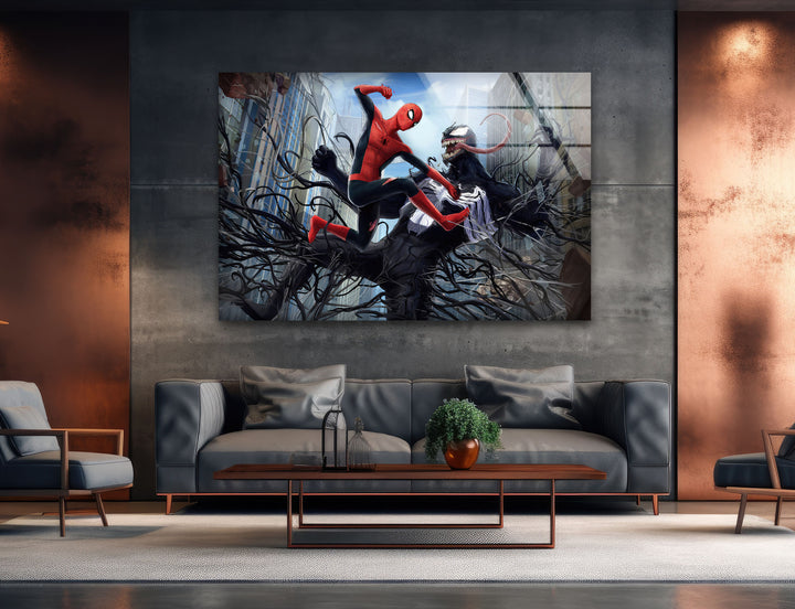 Spiderman vs Venom Glass Wall Art stained glass wall art, stained glass wall decor
