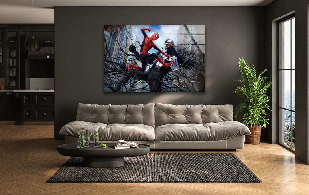 Spiderman vs Venom Glass Wall Art glass wall decor, glass wall art decor
