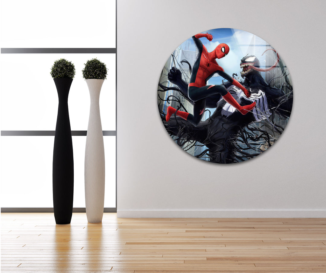 Spiderman vs Venom Glass Wall Art large glass photo prints, glass wall photos
