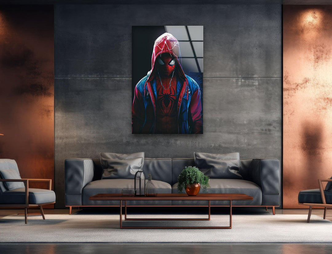 Spider-Man Miles Morales Glass Wall Art custom glass photo prints, large glass prints
