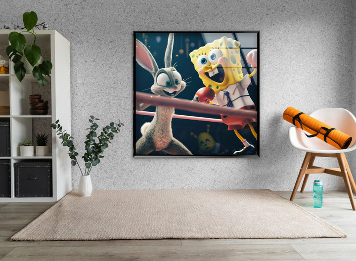 SpongeBob vs Bugs Bunny Glass Wall Art, Glass Printing Wall Art, Print photos on glass