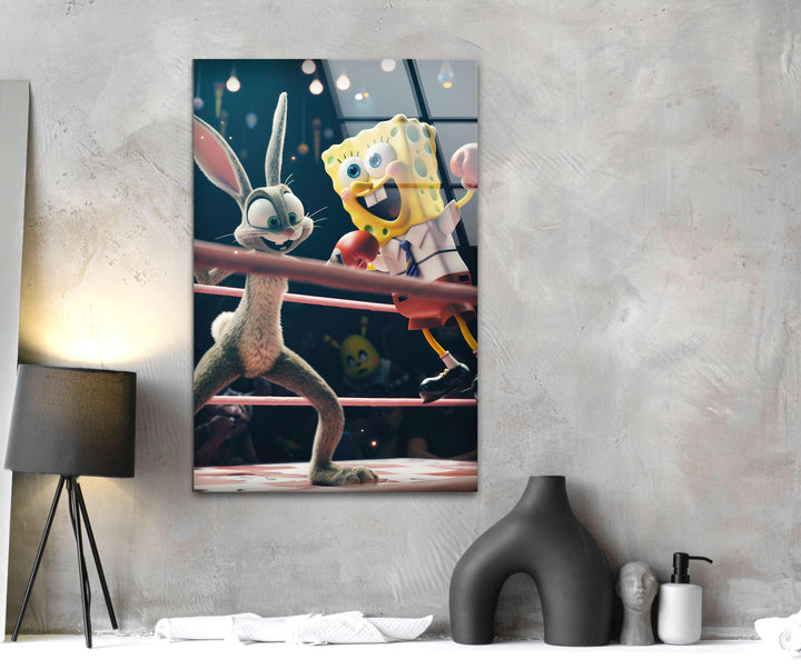 SpongeBob vs Bugs Bunny Glass Wall Art, art glass wall art, glass wall art pictures