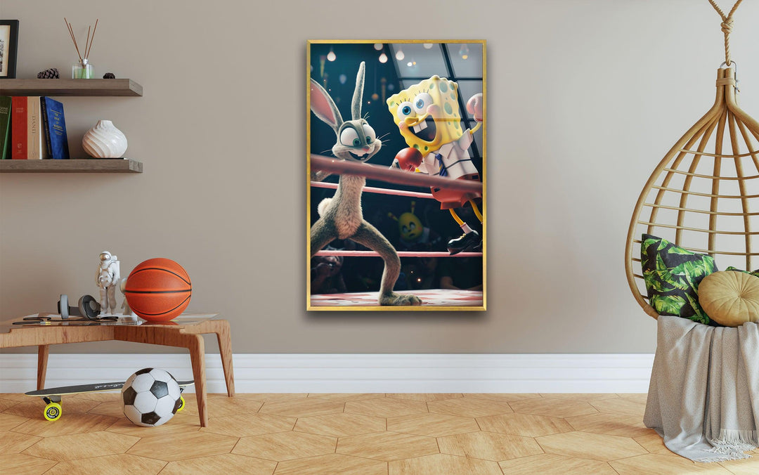 SpongeBob vs Bugs Bunny Glass Wall Art, picture on glass wall art, photos printed on glass