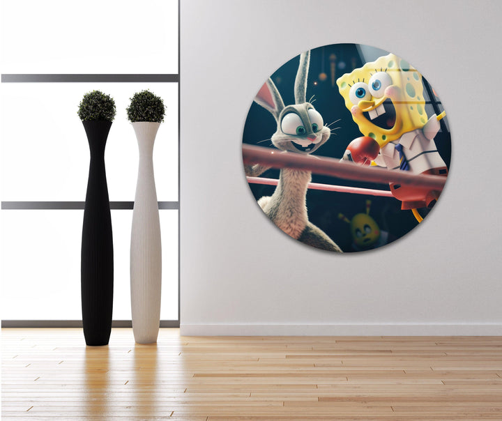 SpongeBob vs Bugs Bunny Glass Wall Art, glass photo prints, glass picture prints