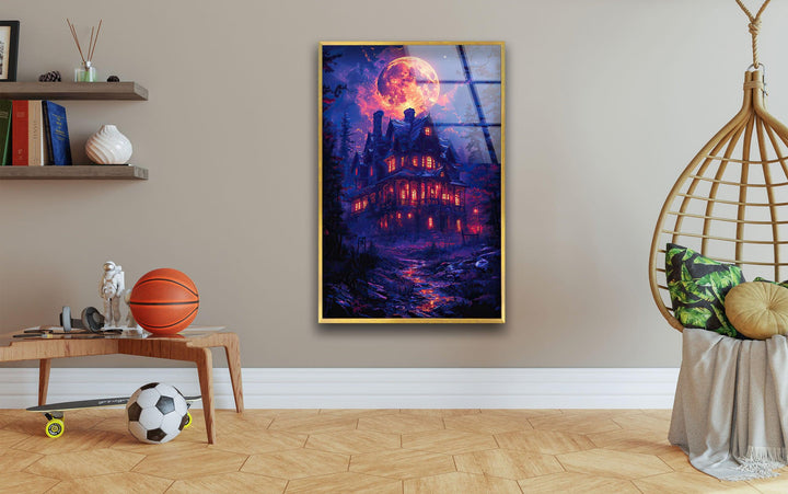 Spooky Haunted House Glass Wall Art custom glass photo prints, large glass prints
