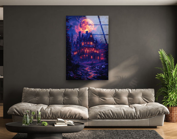 Spooky Haunted House Glass Wall Art glass pictures for Wall, glass prints wall art
