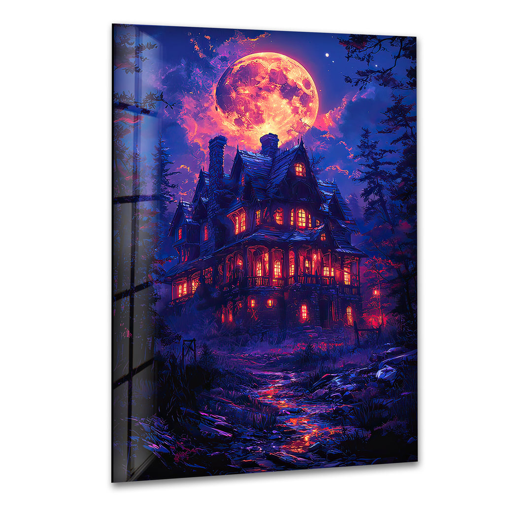 Spooky Haunted House Glass Wall Art glass image printing, glass prints from photos
