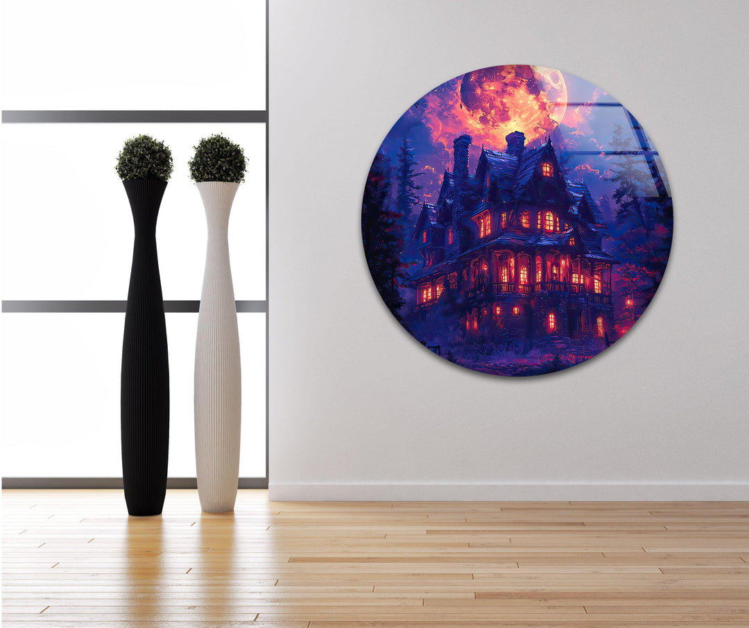 Spooky Haunted House Glass Wall Art print on glass, glass printed photos
