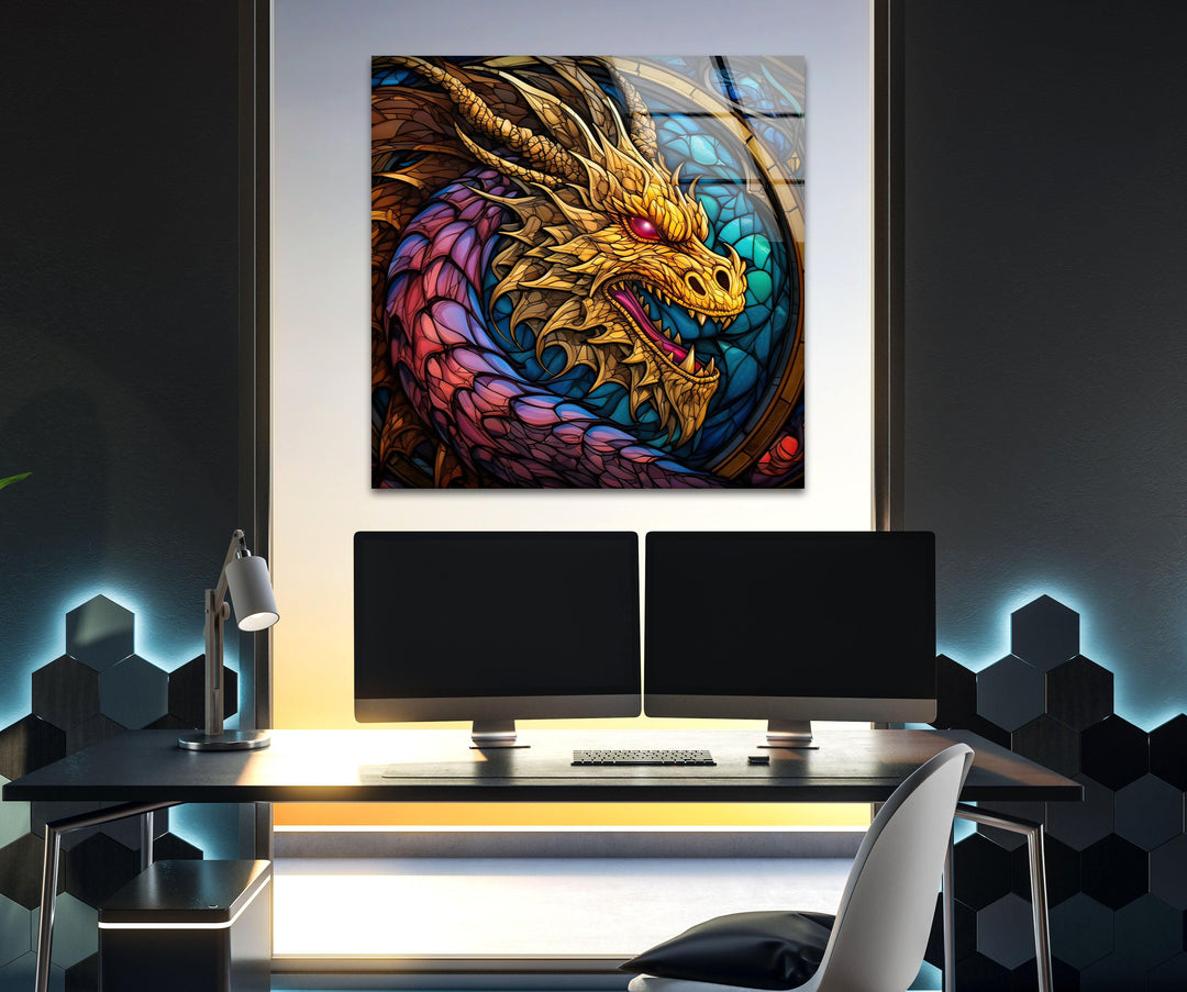 Stained Colored Dragon Glass Wall Art custom glass photo prints, large glass prints
