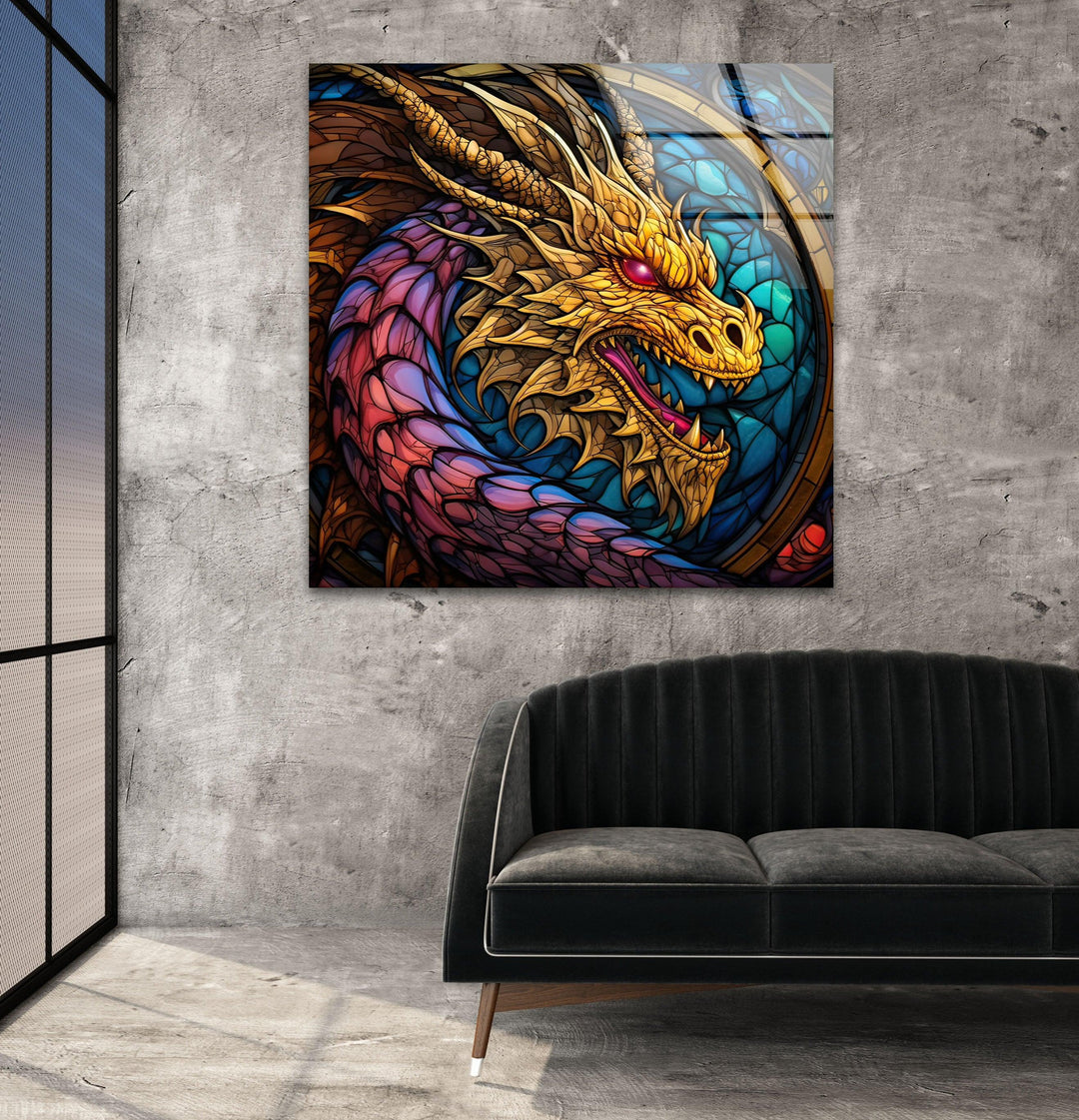 Stained Colored Dragon Glass Wall Art photo print on glass, prints on glass wall art
