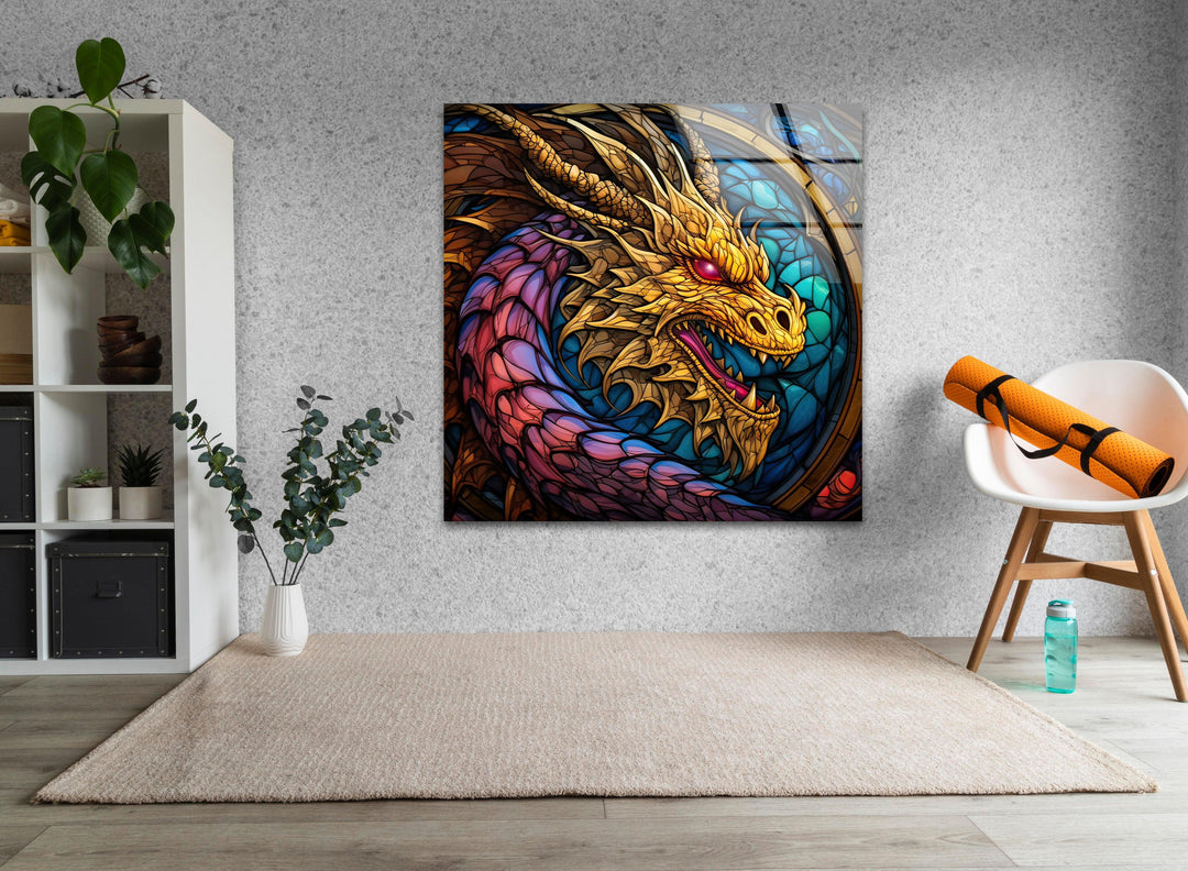 Stained Colored Dragon Glass Wall Art large glass photo prints, glass wall photos
