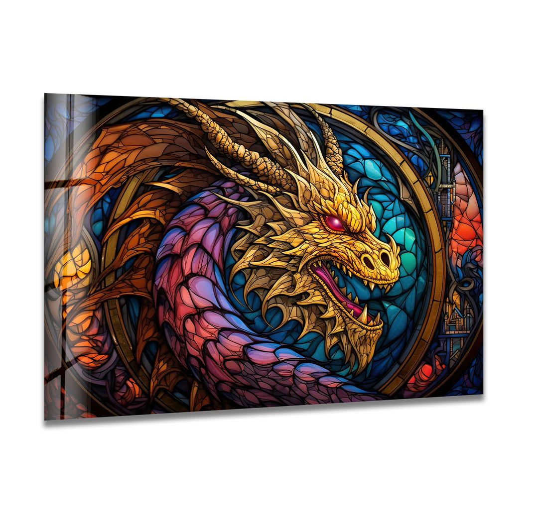 Stained Colored Dragon Glass Wall Art glass pictures for Wall, glass prints wall art
