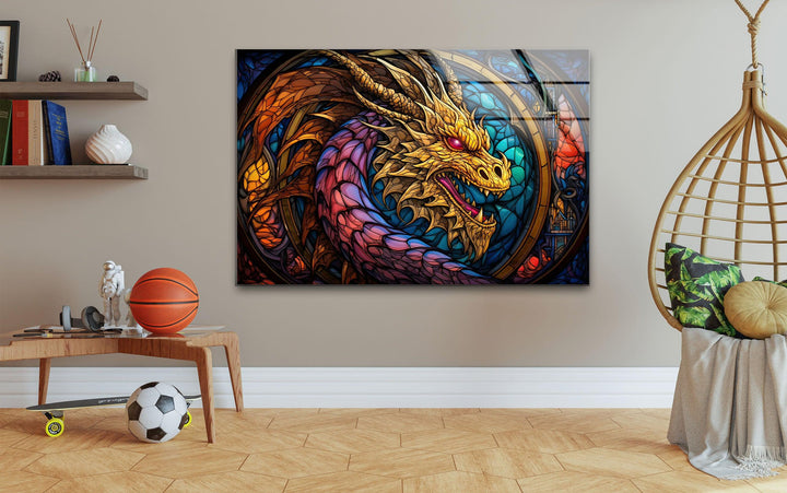 Stained Colored Dragon Glass Wall Art glass wall decor, glass wall art decor
