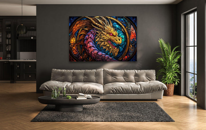 Stained Colored Dragon Glass Wall Art custom glass pictures, glass art prints
