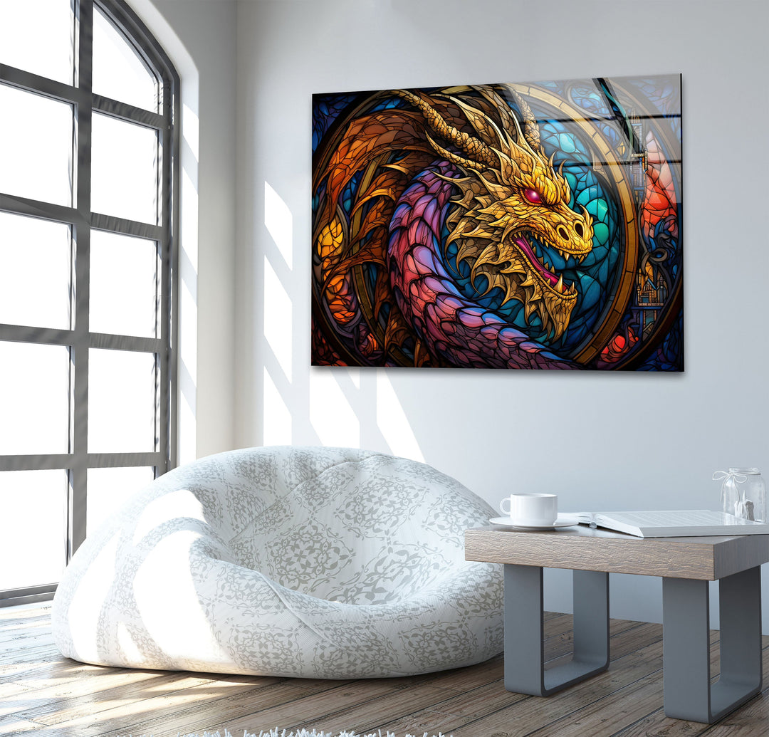 Stained Colored Dragon Glass Wall Art stained glass wall art, stained glass wall decor
