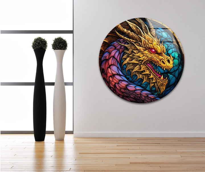 Stained Colored Dragon Glass Wall Art glass art painting, glass art for the Wall
