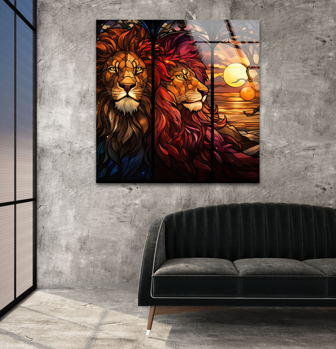 Stained Majestic Lions Glass Wall Art glass image printing, glass prints from photos
