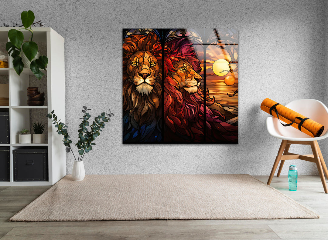 Stained Majestic Lions Glass Wall Art glass pictures for Wall, glass prints wall art
