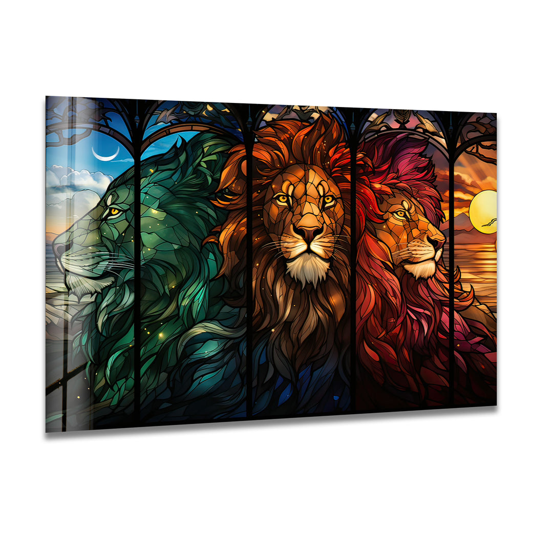 Stained Majestic Lions Glass Wall Art Glass Printing Wall Art, Print photos on glass
