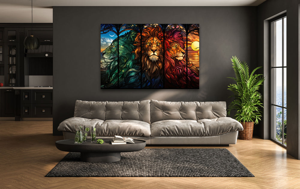 Stained Majestic Lions Glass Wall Art glass photo prints, glass picture prints
