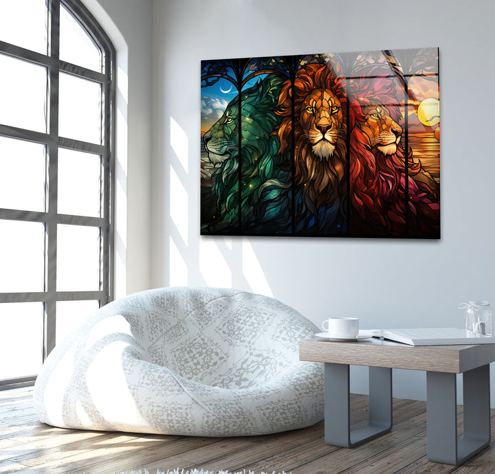 Stained Majestic Lions Glass Wall Art print on glass, glass printed photos
