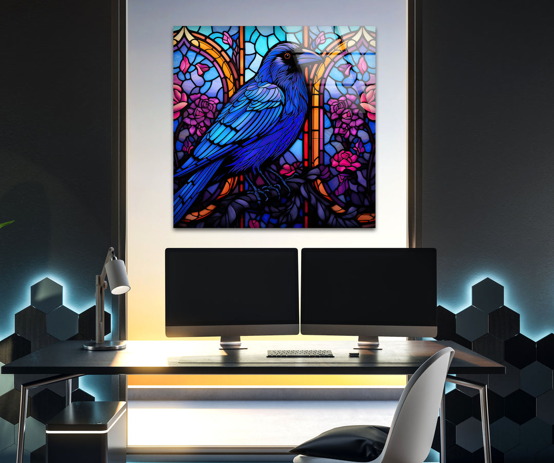 Stained Gothic Raven Glass Wall Art glass image printing, glass prints from photos
