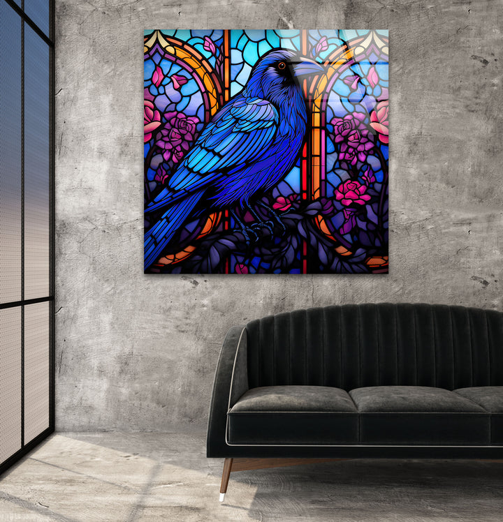 Stained Gothic Raven Glass Wall Art Glass Printing Wall Art, Print photos on glass
