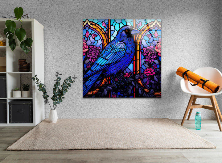 Stained Gothic Raven Glass Wall Art glass photo prints, glass picture prints
