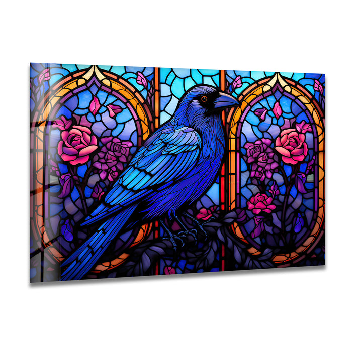 Stained Gothic Raven Glass Wall Art glass art painting, glass art for the Wall
