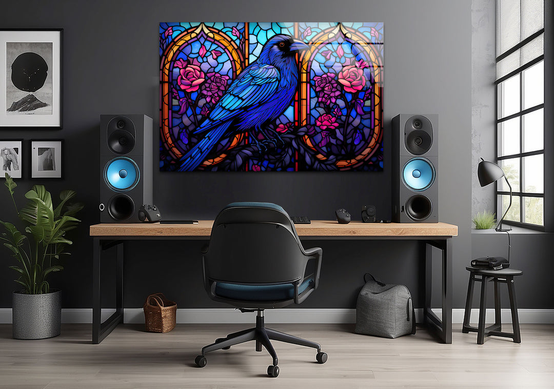 Stained Gothic Raven Glass Wall Art glass pictures for Wall, glass prints wall art
