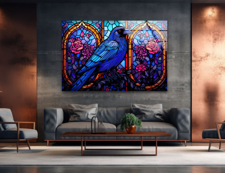 Stained Gothic Raven Glass Wall Art custom glass pictures, glass art prints
