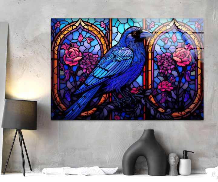 Stained Gothic Raven Glass Wall Art photo print on glass, prints on glass wall art
