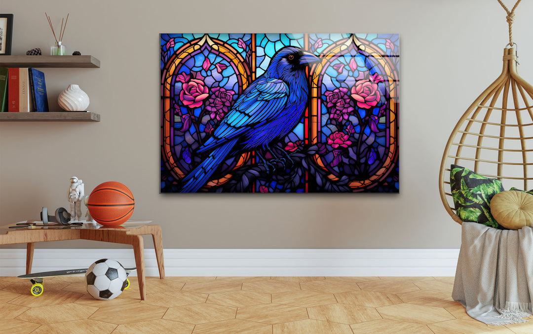 Stained Gothic Raven Glass Wall Art large glass photo prints, glass wall photos
