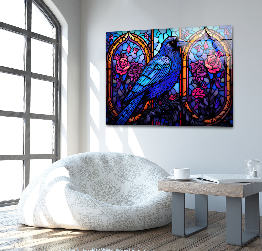 Stained Gothic Raven Glass Wall Art custom glass photo prints, large glass prints
