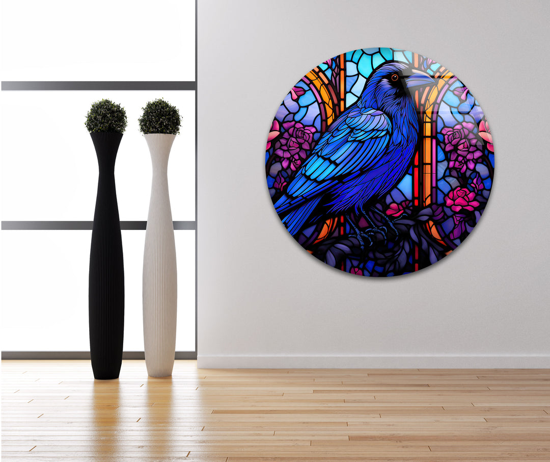 Stained Gothic Raven Glass Wall Art picture on glass wall art, photos printed on glass
