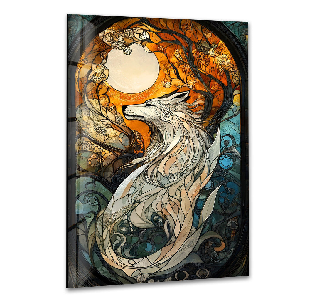 Stained Wolf Glass Wall Art glass art painting, glass art for the Wall
